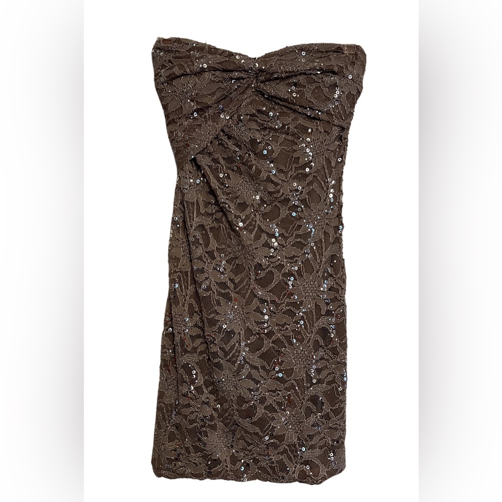 Taupe Lace Strapless Dress